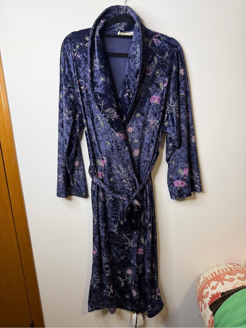 Vintage 90s Tradition Crushed Velvet Floral Robe Dressing Gown XL - Picture 2 of 9